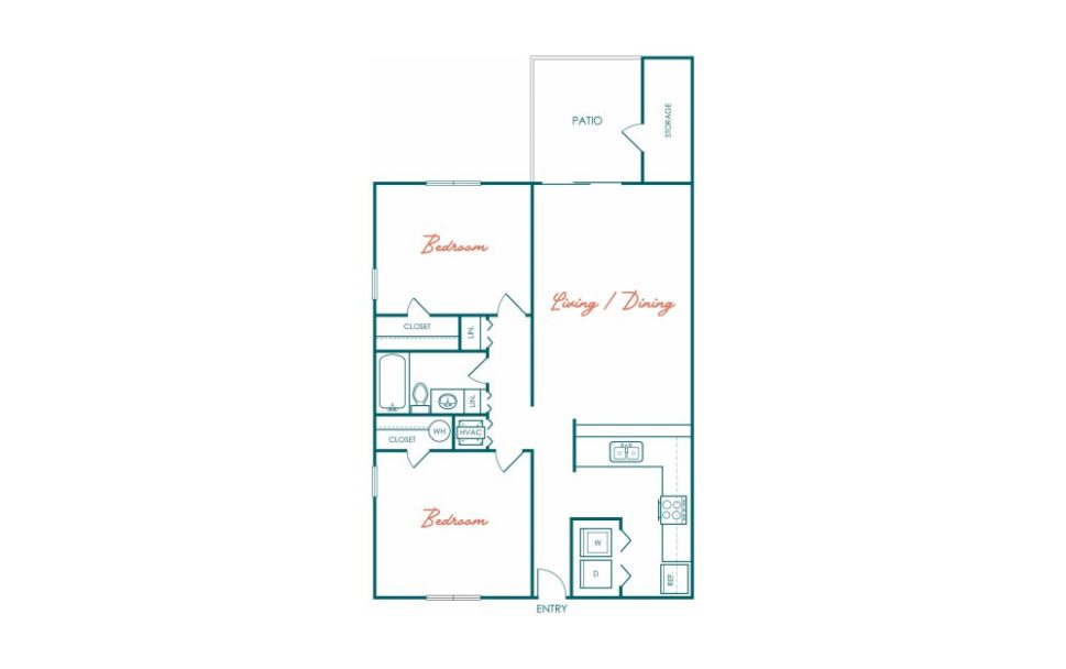 the floor plan for a two bedroom apartment at The Marino