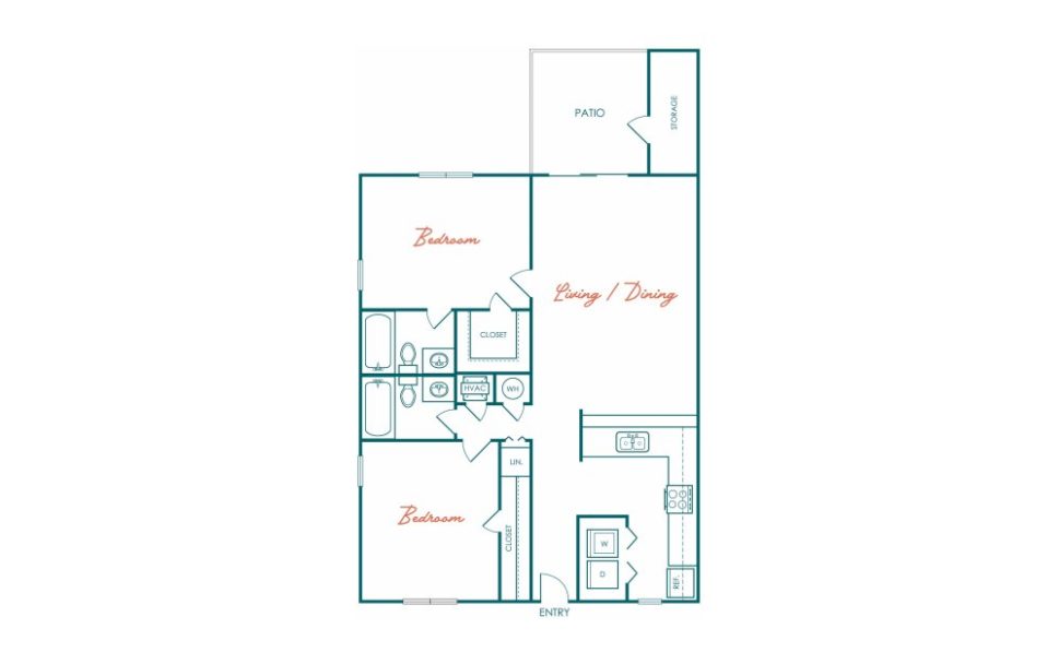 the floor plan for a two bedroom apartment at The Marino