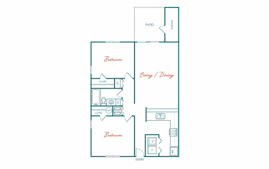 floor plan for the two bedroom apartment at The Marino