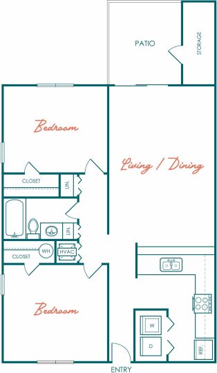 the floor plan for a two bedroom apartment at The Marino