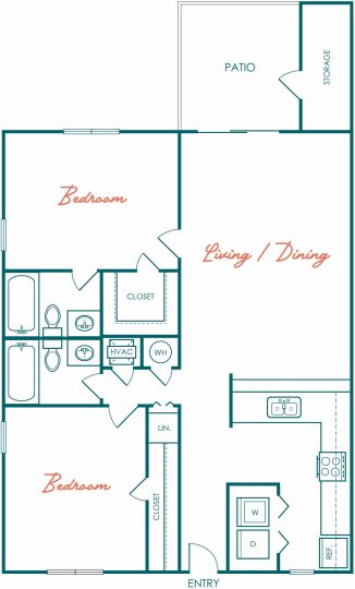 the floor plan for a two bedroom apartment at The Marino