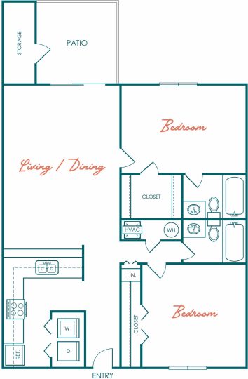 the floor plan for a two bedroom apartment at The Marino